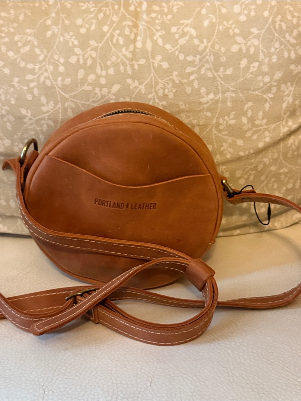 Portland Leather Tan Round Leather Crossbody Bag